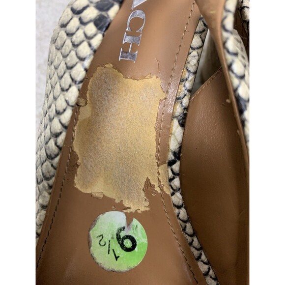 Coach Snakeskin Peep Toe Slingback Wedge Sandals Heels 9.5B Flaw - Picture 11 of 12